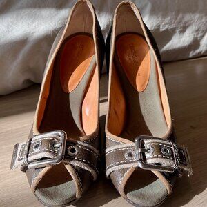Vintage Dolce & Gabbana Monogram Buckle Peep Toe Heels